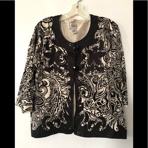 Chico’s black & cream silk embellished sweater